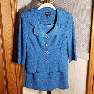 Blue Leslie Fay Floral Skirt Suit